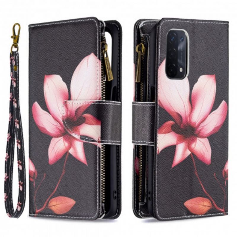 Housse Oppo A54 5G / A74 5G Poche Zippée Fleur