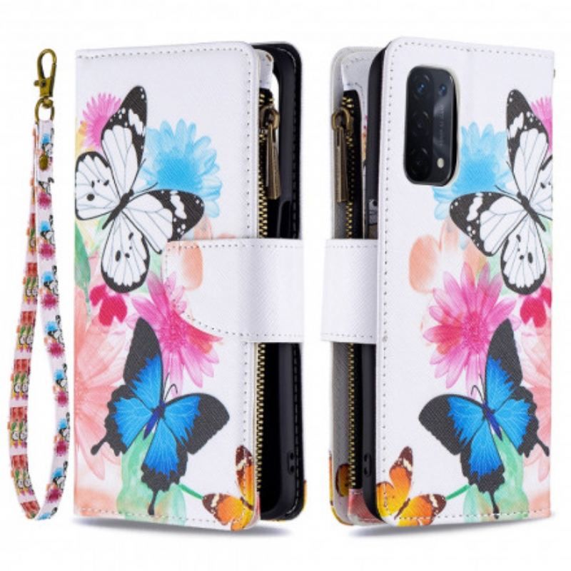 Housse Oppo A54 5G / A74 5G Poche Zippée Papillons