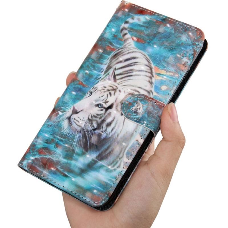 Housse Oppo A54 5G / A74 5G Simili Cuir Tigre avec Lanière