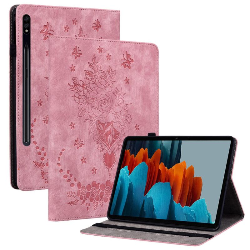 Etui Samsung Galaxy Tab S9 / S9 FE Papillons et Roses