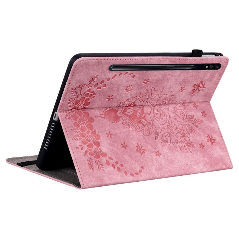 Etui Samsung Galaxy Tab S9 / S9 FE Papillons et Roses