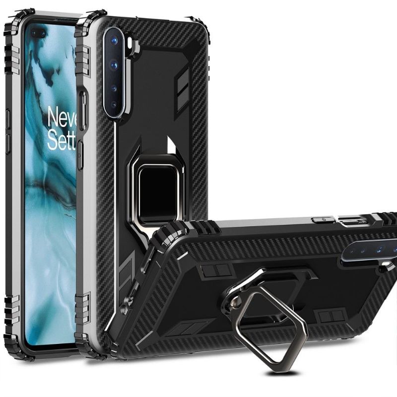 Coque OnePlus Nord Aspect Carbone avec Anneau Support