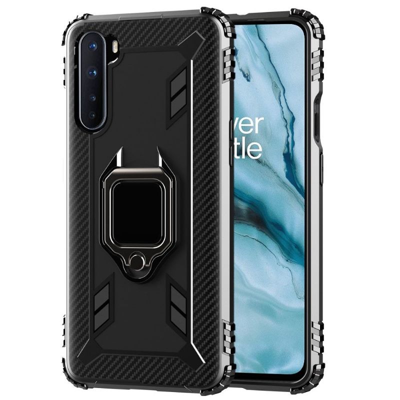 Coque OnePlus Nord Aspect Carbone avec Anneau Support