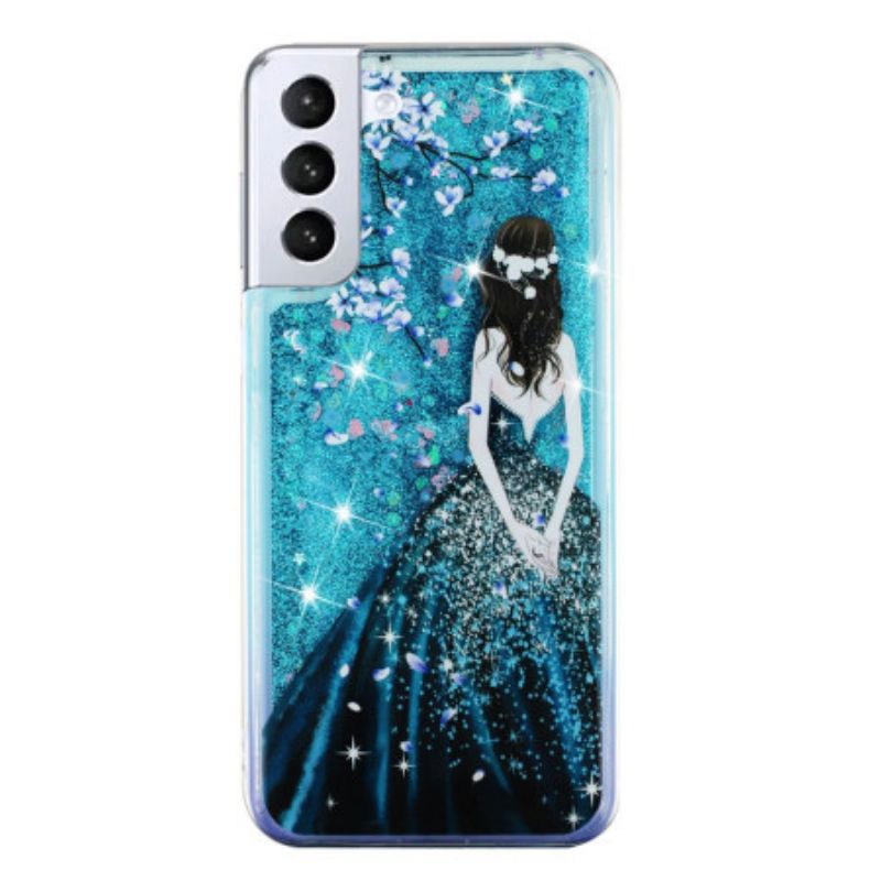 Coque Samsung Galaxy S24 Plus 5G Liquide à Paillettes Fille Bleue