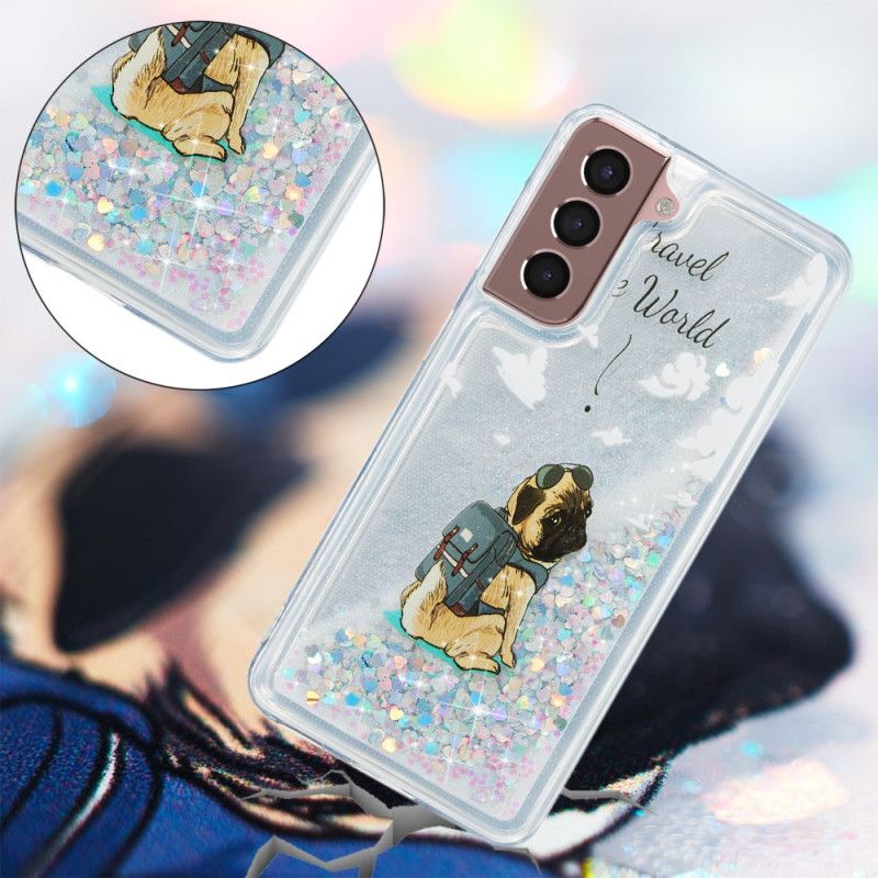 Coque Samsung Galaxy S24 Plus 5G Paillettes Liquides Chien