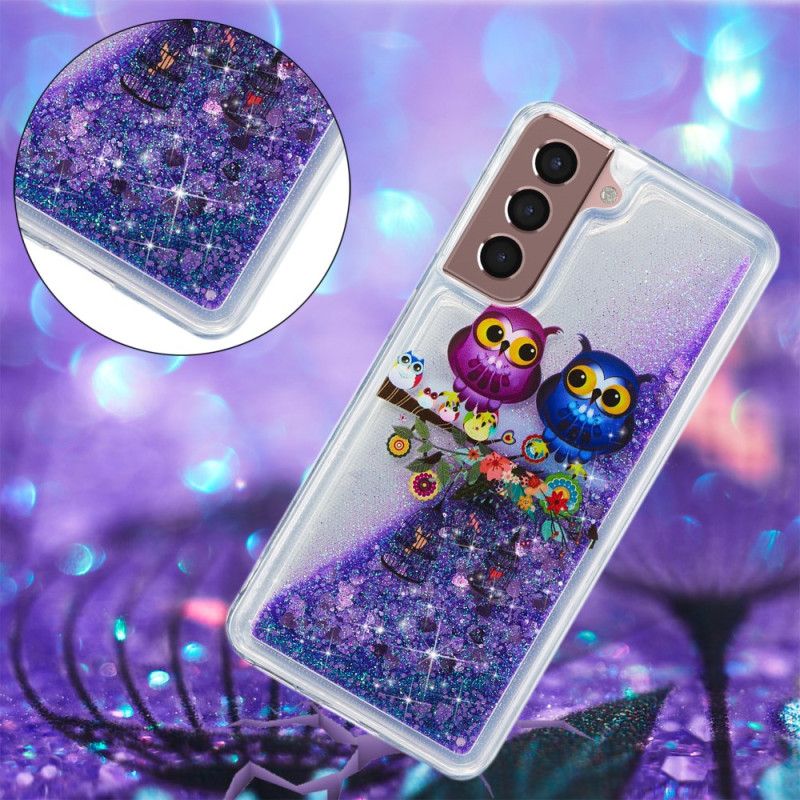 Coque Samsung Galaxy S24 Plus 5G Paillettes Liquides Deux Hiboux