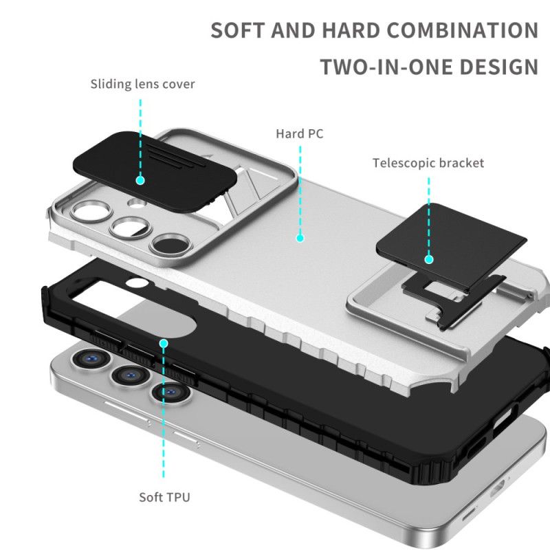 Coque Samsung Galaxy S24 Plus avec Support et Protection d'Objectif Coulissante