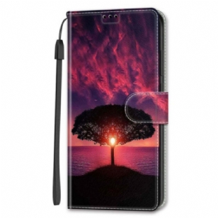 Housse Samsung Galaxy S24 Plus 5G Arbre Noir au Coucher de Soleil à Lanière