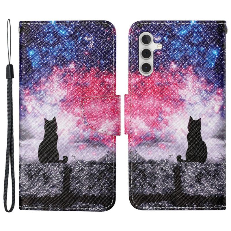 Housse Samsung Galaxy S24 Plus 5G Ciel étoilé avec Chat à Lanière