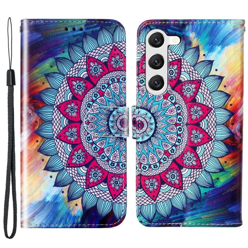 Housse Samsung Galaxy S24 Plus 5G Fleur de Mandala à Lanière