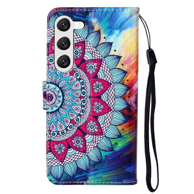 Housse Samsung Galaxy S24 Plus 5G Fleur de Mandala à Lanière