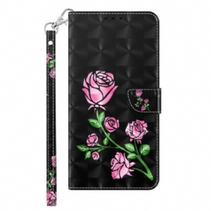 Housse Samsung Galaxy S24 Plus 5G Fleurs Roses à Lanière