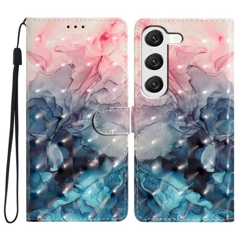 Housse Samsung Galaxy S24 Plus 5G Marbre Rose Bleu à Lanière