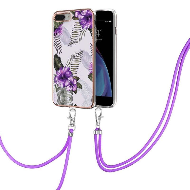 Coque iPhone 8 Plus / 7 Plus fleurs exotiques à cordon