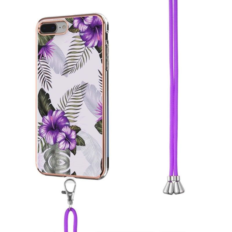 Coque iPhone 8 Plus / 7 Plus fleurs exotiques à cordon