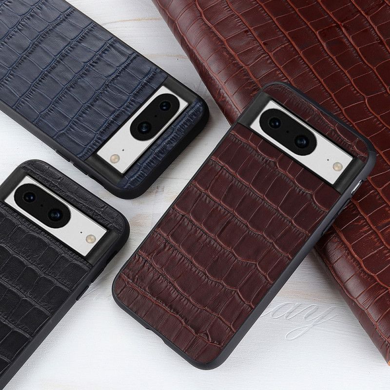 Coque Google Pixel 8 Véritable Cuir Style Crocodile