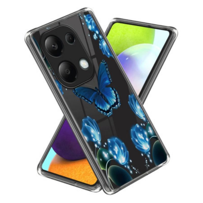 Coque Xiaomi Redmi Note 13 Pro 4G / Poco M6 Pro 4G Papillons et Fleurs Bleus