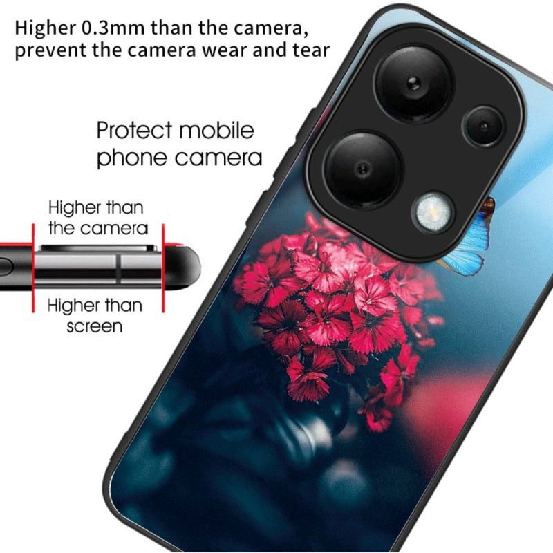 Coque Xiaomi Redmi Note 13 Pro 4G / Poco M6 Pro 4G Verre Trempé Fleurs Rouges et Papillons