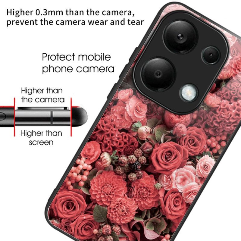 Coque Xiaomi Redmi Note 13 Pro 4G / Poco M6 Pro 4G Verre Trempé Fleurs Rouges et Roses