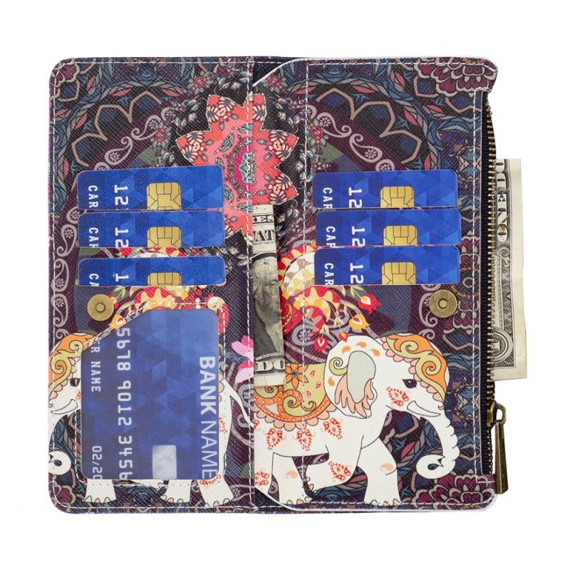 Housse Xiaomi Redmi Note 13 Pro 4G / Poco M6 Pro 4G Portefeuille Éléphant Tribal à Lanière