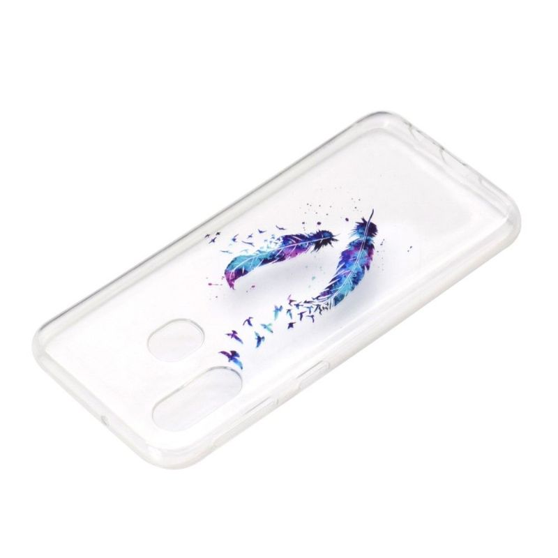 Samsung Galaxy A40 - Coque transparente plumes et oiseaux