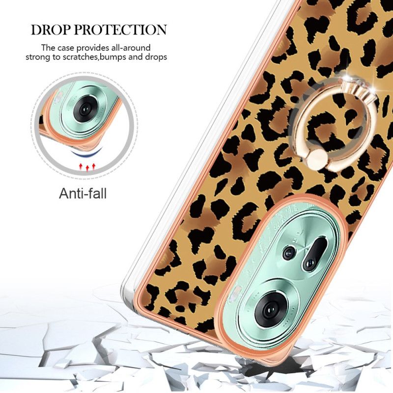 Coque Oppo Reno 11 5G Anneau-Support Imprimé Léopard