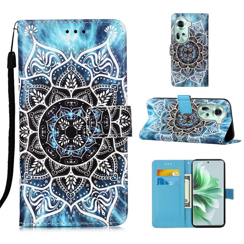 Housse Oppo Reno 11 5G Fleur de Mandala à Lanière