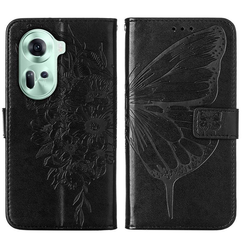 Housse Oppo Reno 11 5G Papillon Floral à Lanière