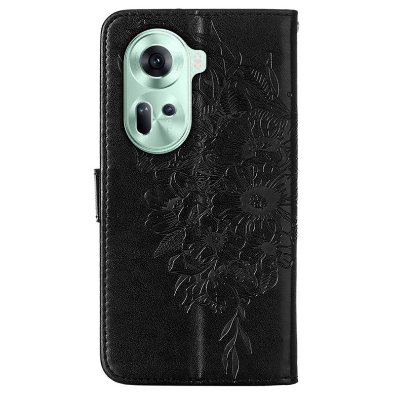 Housse Oppo Reno 11 5G Papillon Floral à Lanière