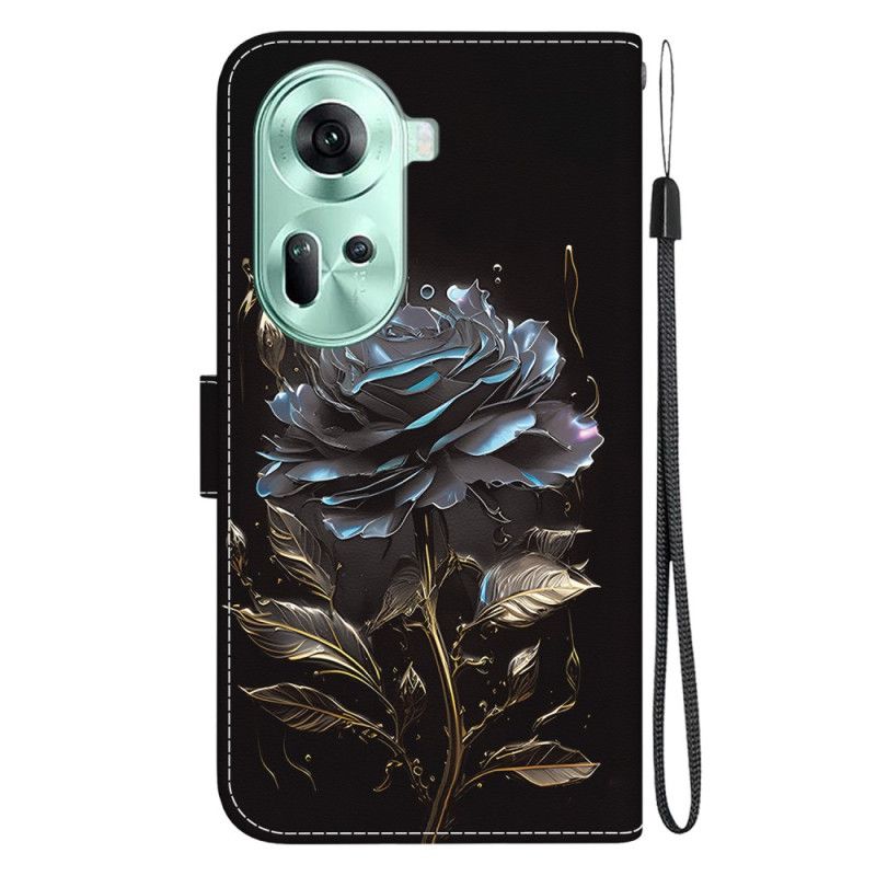 Housse Oppo Reno 11 5G Rose Noire à Lanière