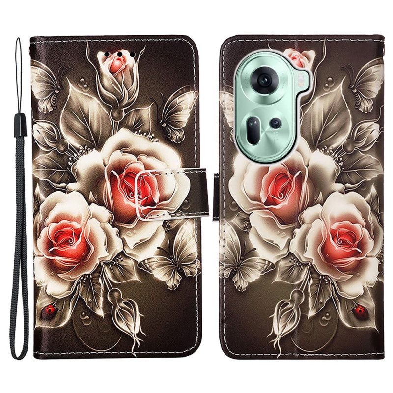 Housse Oppo Reno 11 5G Roses à Lanière