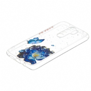 Coque Xiaomi Redmi Note 8 Pro fleurs et papillons bleus