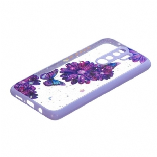 Coque Xiaomi Redmi Note 8 Pro fleurs et papillons violets