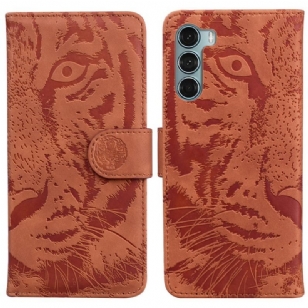 Housse Moto G200 5G Empreinte Face de Tigre