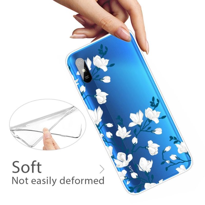 Coque Xiaomi Redmi 9A fleurs blanches