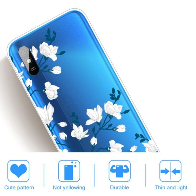 Coque Xiaomi Redmi 9A fleurs blanches