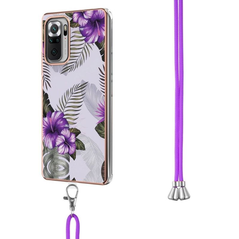 Coque Xiaomi Redmi Note 10 Pro fleurs exotiques à cordon