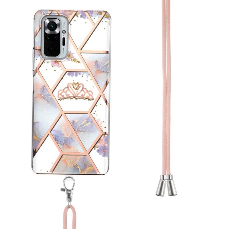 Coque Xiaomi Redmi Note 10 Pro marbre et couronne à cordon