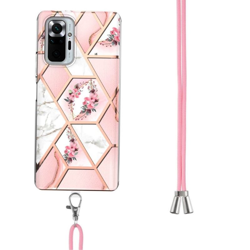 Coque Xiaomi Redmi Note 10 Pro marbre et couronne de fleurs à cordon