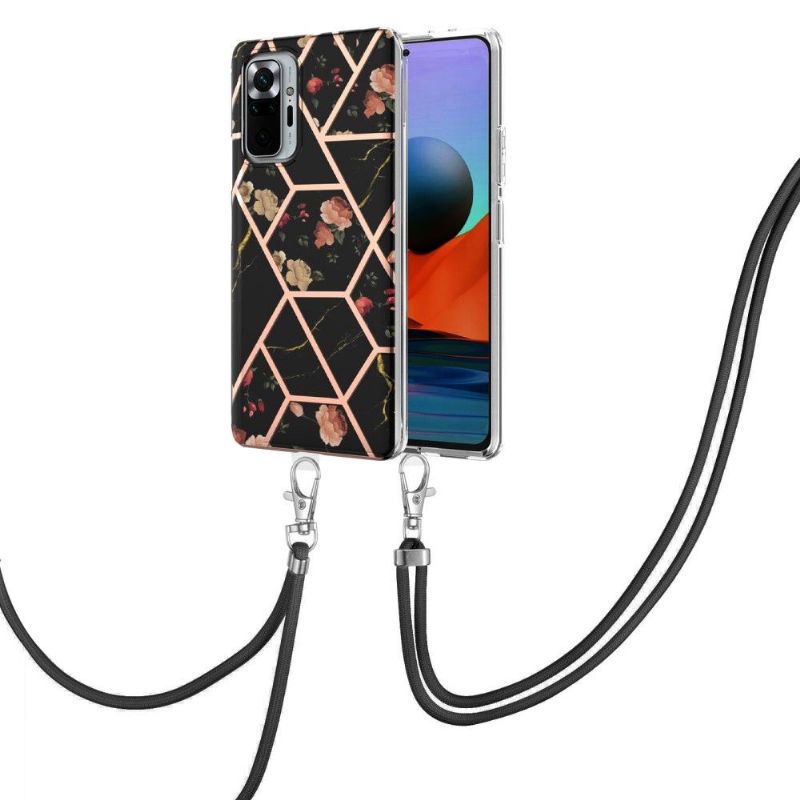 Coque Xiaomi Redmi Note 10 Pro marbre et fleurs à cordon