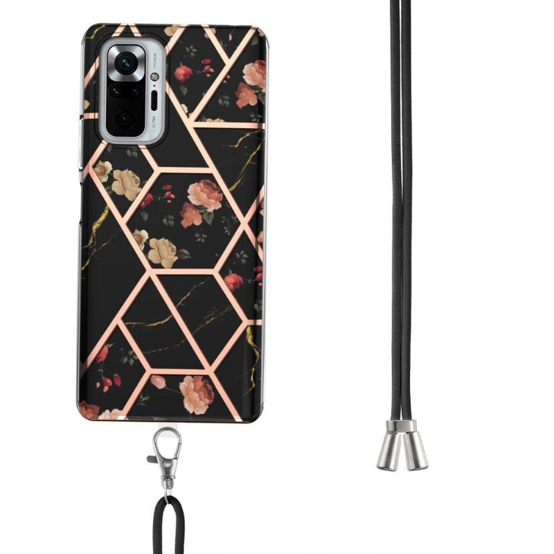 Coque Xiaomi Redmi Note 10 Pro marbre et fleurs à cordon