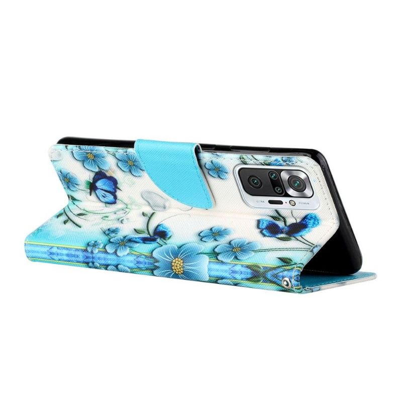 Housse Xiaomi Redmi Note 10 Pro fleurs bleues et papillons