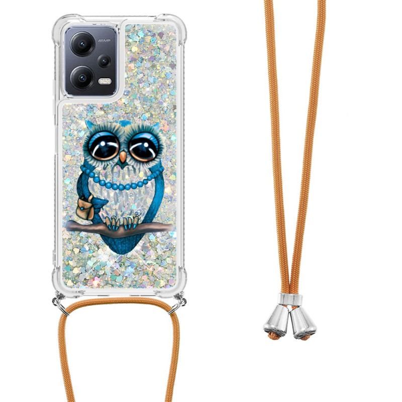 Coque Xiaomi Redmi Note 12/Poco X5 5G à Cordon Paillettes Miss Hibou