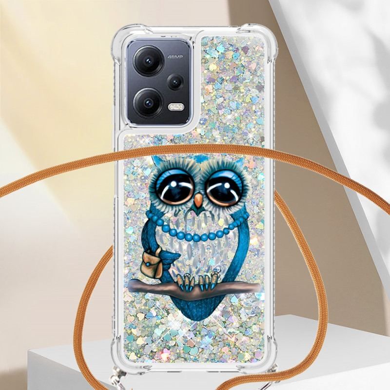 Coque Xiaomi Redmi Note 12/Poco X5 5G à Cordon Paillettes Miss Hibou