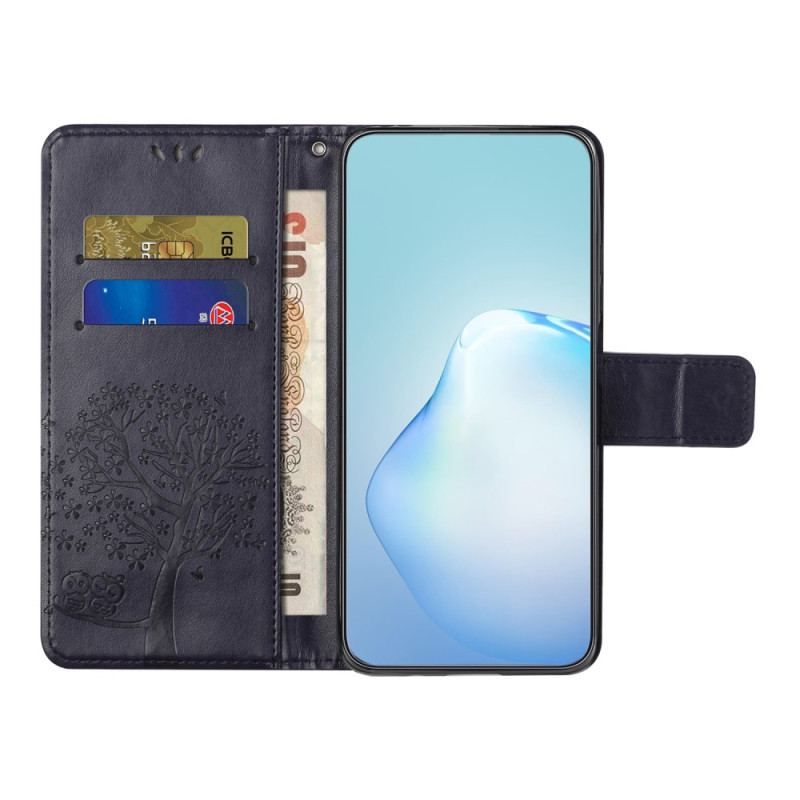 Housse Xiaomi Redmi Note 12/Poco X5 5G Arbre et Hiboux à Lanière