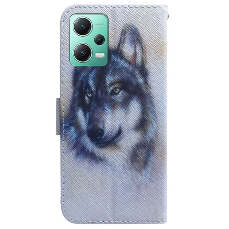 Housse Xiaomi Redmi Note 12/Poco X5 5G Loup Aquarelle à Lanière