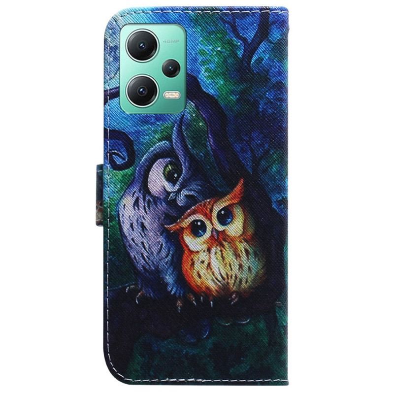 Housse Xiaomi Redmi Note 12/Poco X5 5G Peinture Hiboux à Lanière