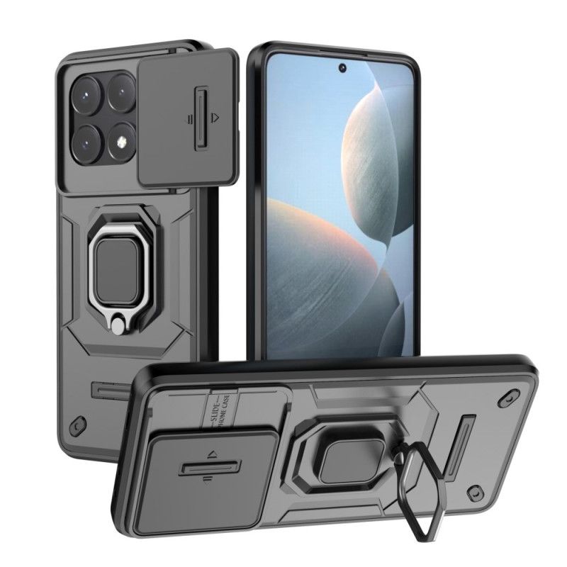 Coque Poco X6 Pro 5G Ring Résistante avec Protecteur Objectif Coulissant