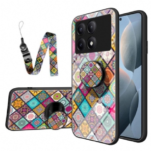 Coque Poco X6 Pro 5G Support et Lanière Patchwork