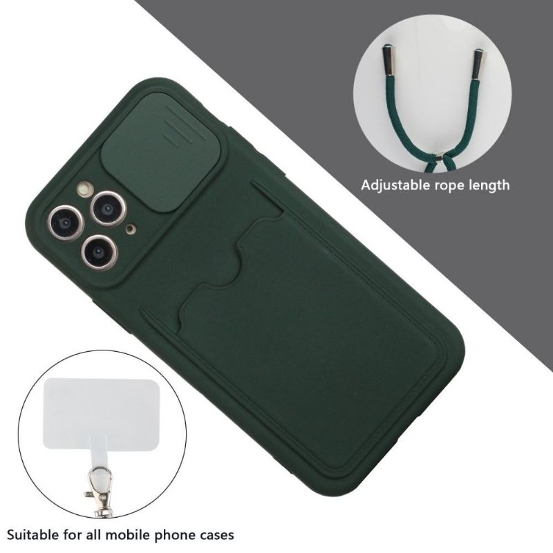 Coque iPhone 11 Pro cache caméra avec porte carte et cordon